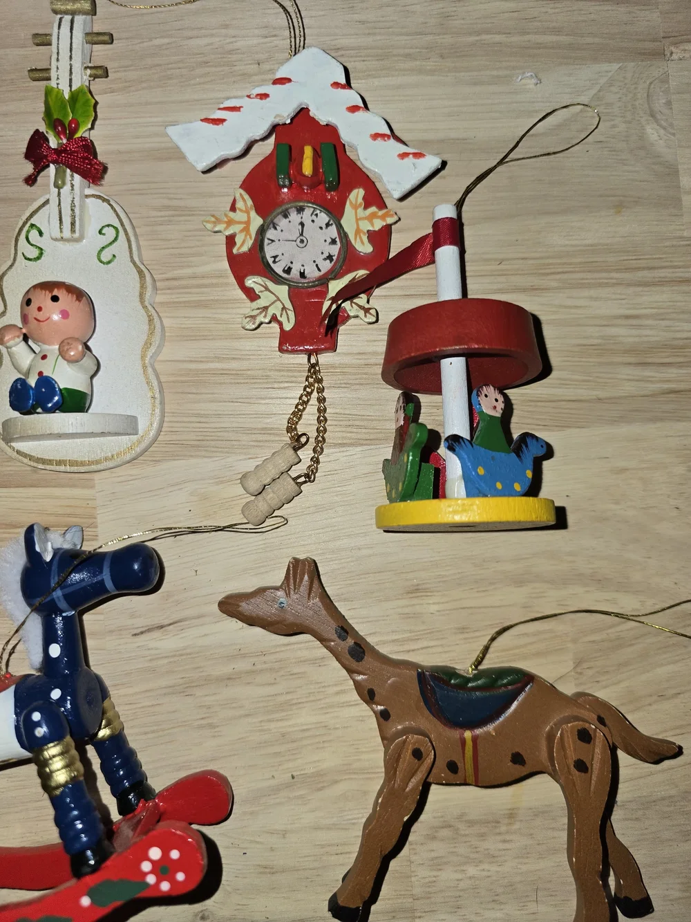 Set Of 12 Vintage Wooden Christmas Ornaments